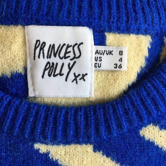 POLLY PRINCESS Blue Beige High Neckline Crop Knit Sweater Top - Picture 2 of 9